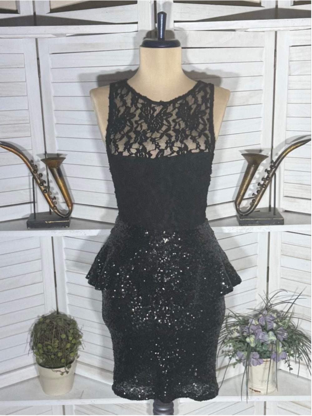 vintage 90s Y2K mini dress black cocktail sequin lace coquette whimsigoth glam S